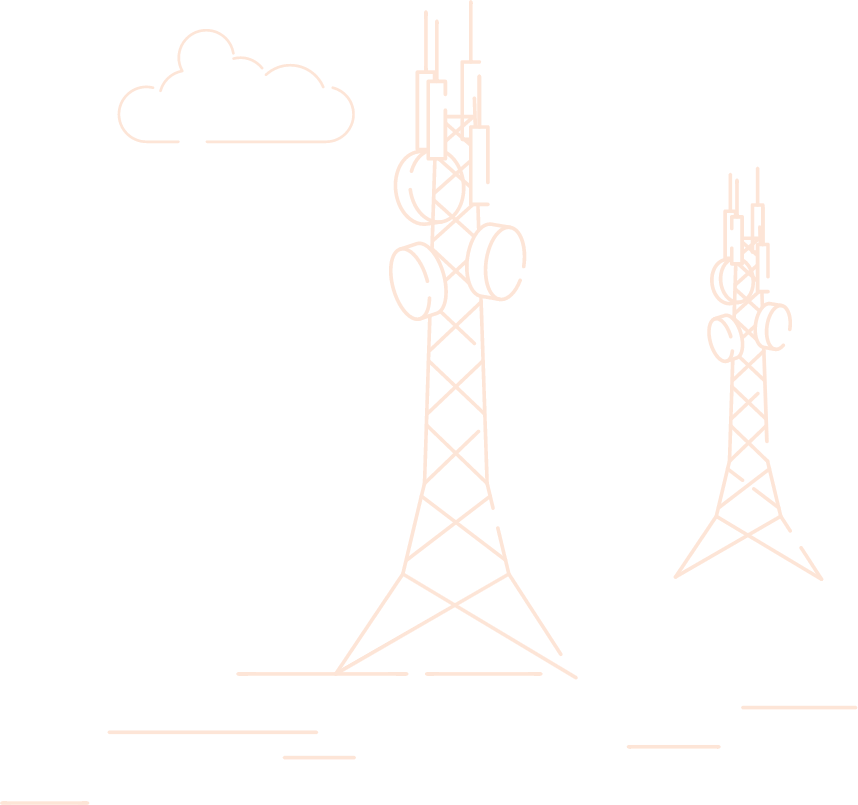 Telecommunications towers with antennas and cloud, symbolizing GBIS Communications' ultrafast connectivity solutions for businesses.