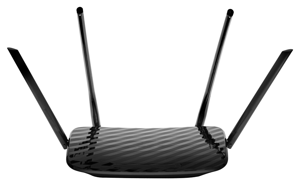 Black modem router with multiple antennas, representing essential business connectivity solutions for reliable internet access.